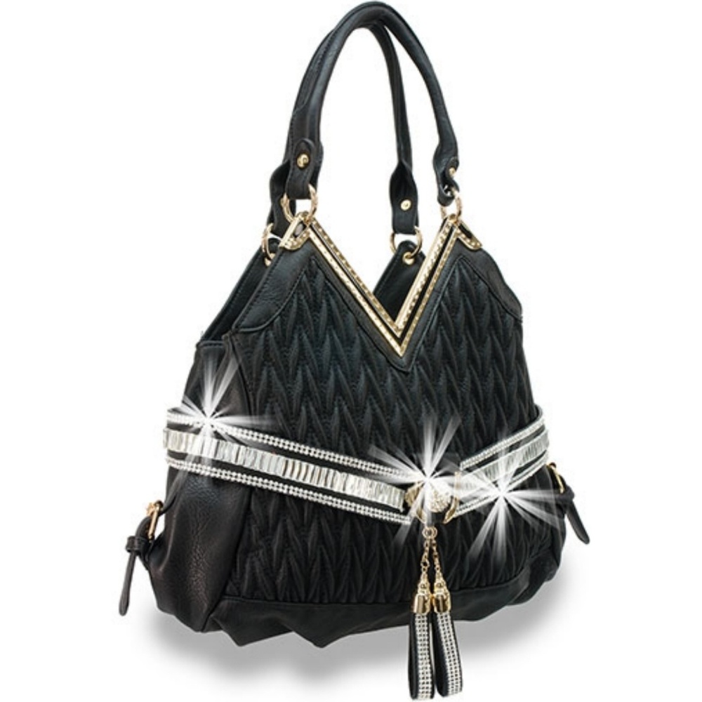 Black Rhinestone Quilted Handbag